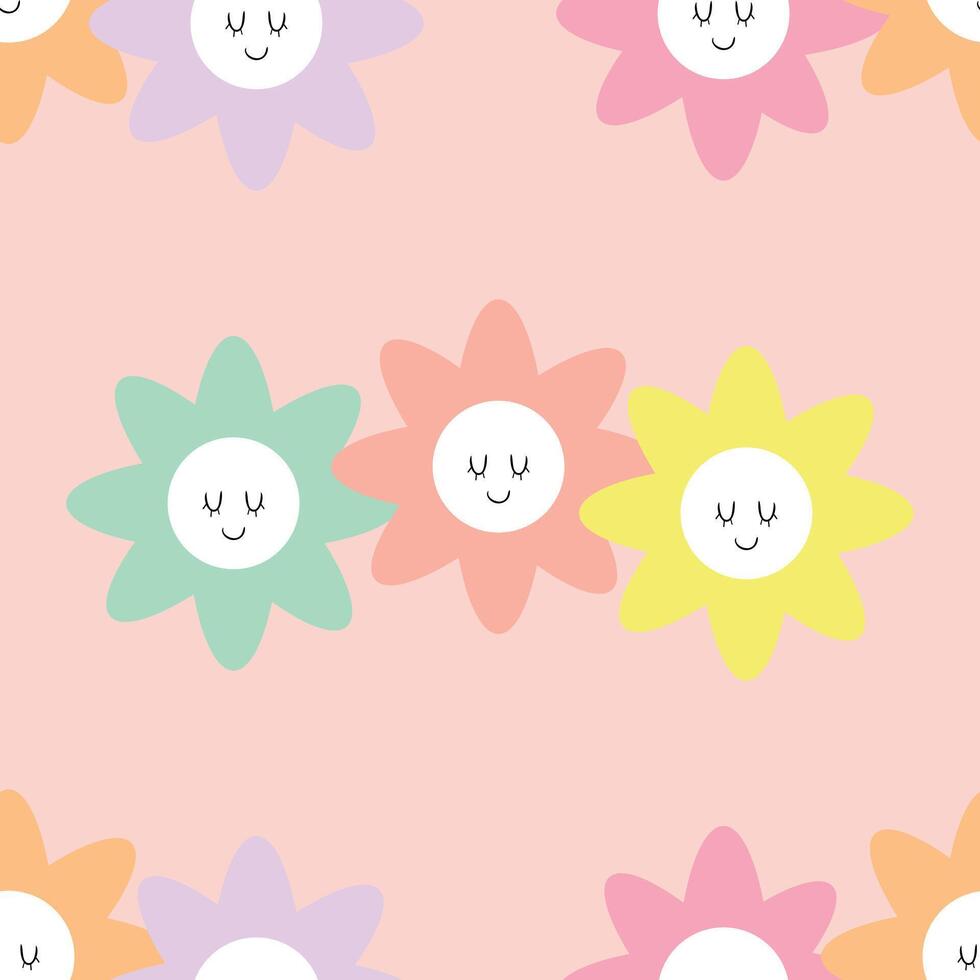 Seamless pattern with cute cartoon flowers, for fabric prints, textiles, gift wrapping paper. colorful vector for children, flat style