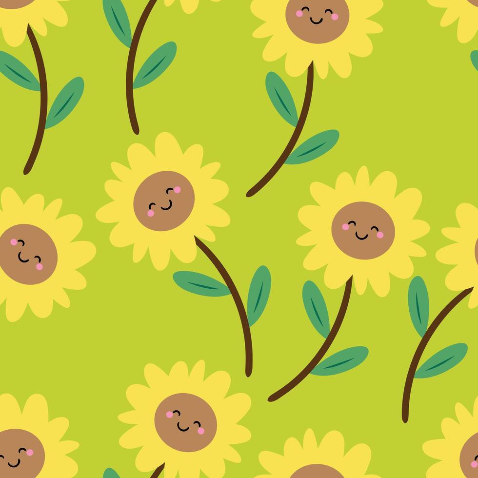 Seamless pattern with cute cartoon sunflowers, for fabric print, textile, gift wrapping paper. colorful vector for children, flat style