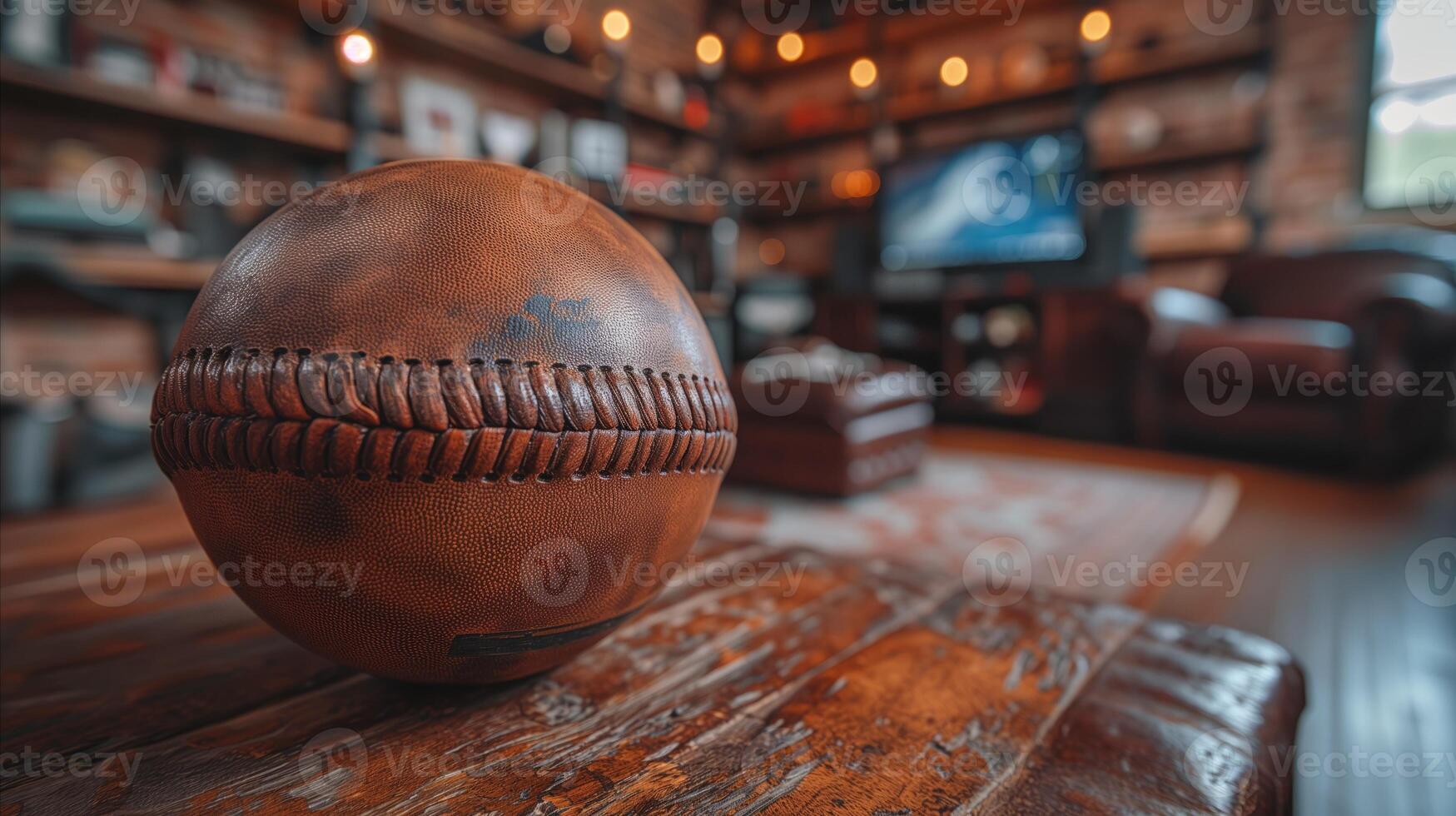 ai generado béisbol en de madera mesa foto