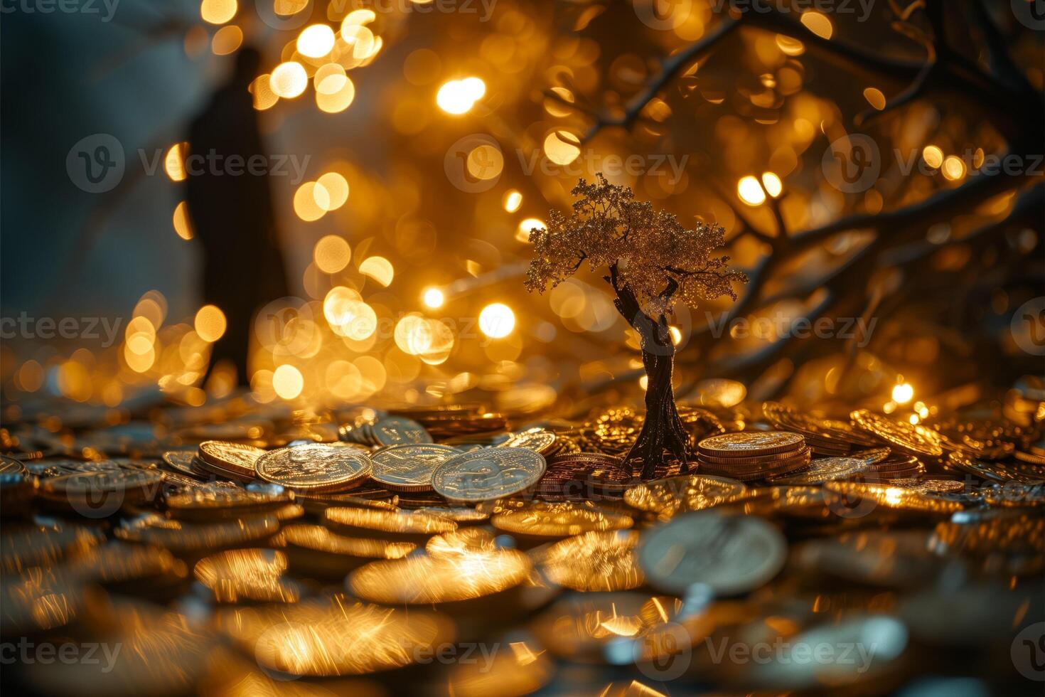 AI generated Coins on Table, A Collection of Currency photo