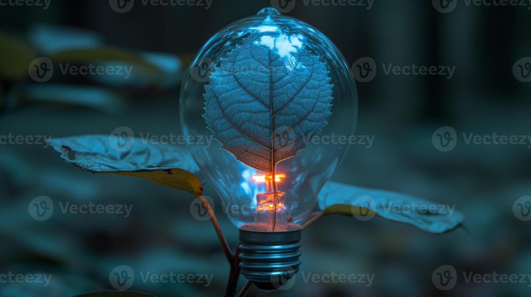 AI generated Innovative ecology concept with glowing light bulb and leaf photo