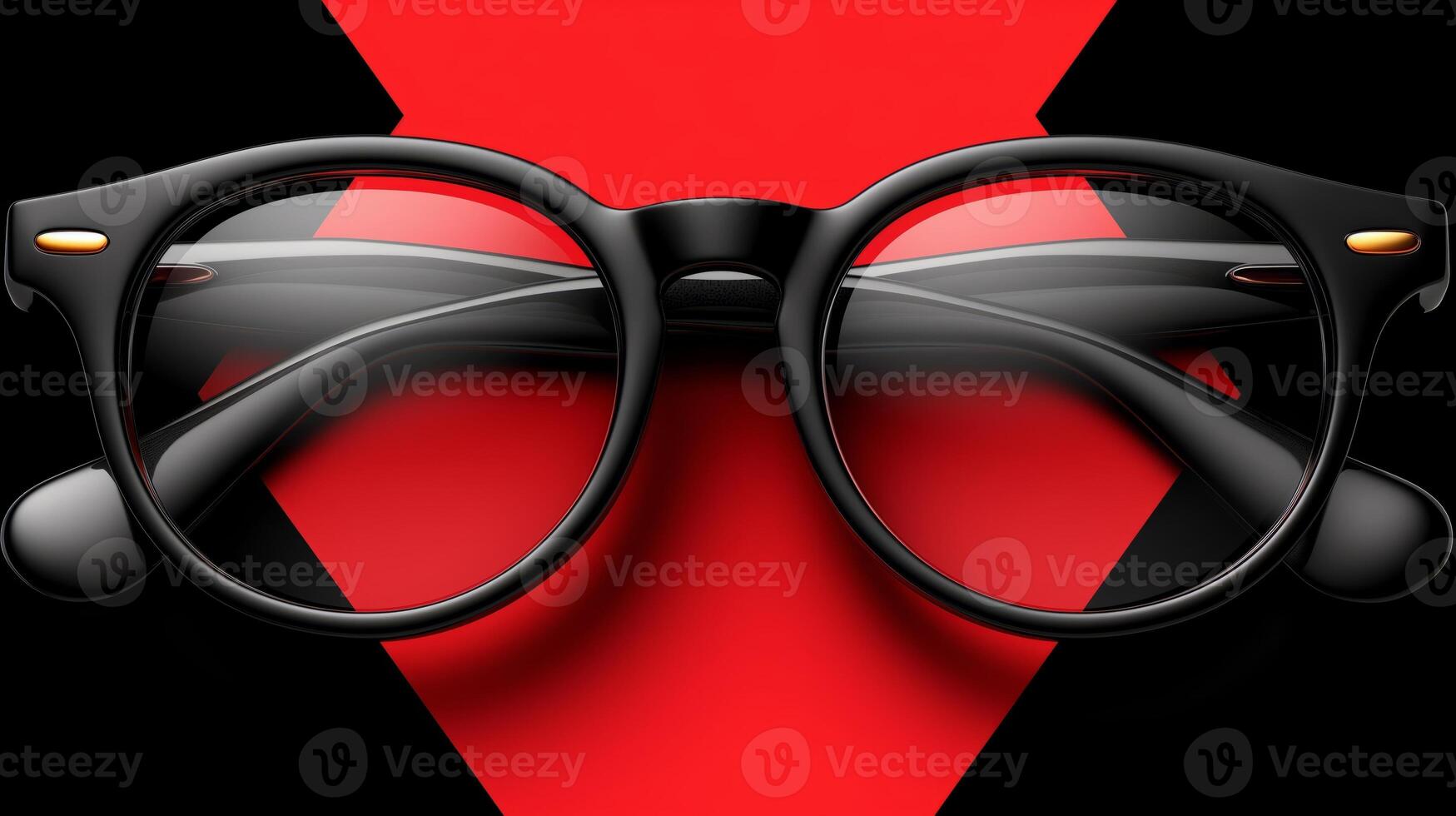 AI generated Elegant black eyeglasses on a red geometric background photo