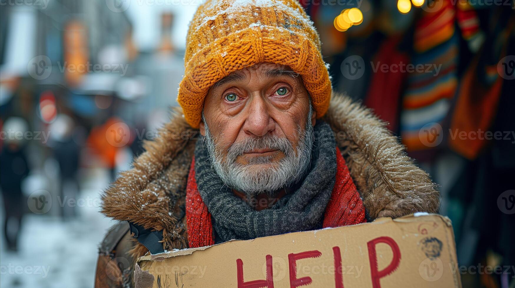 AI generated Elderly Man Holding Help Sign photo