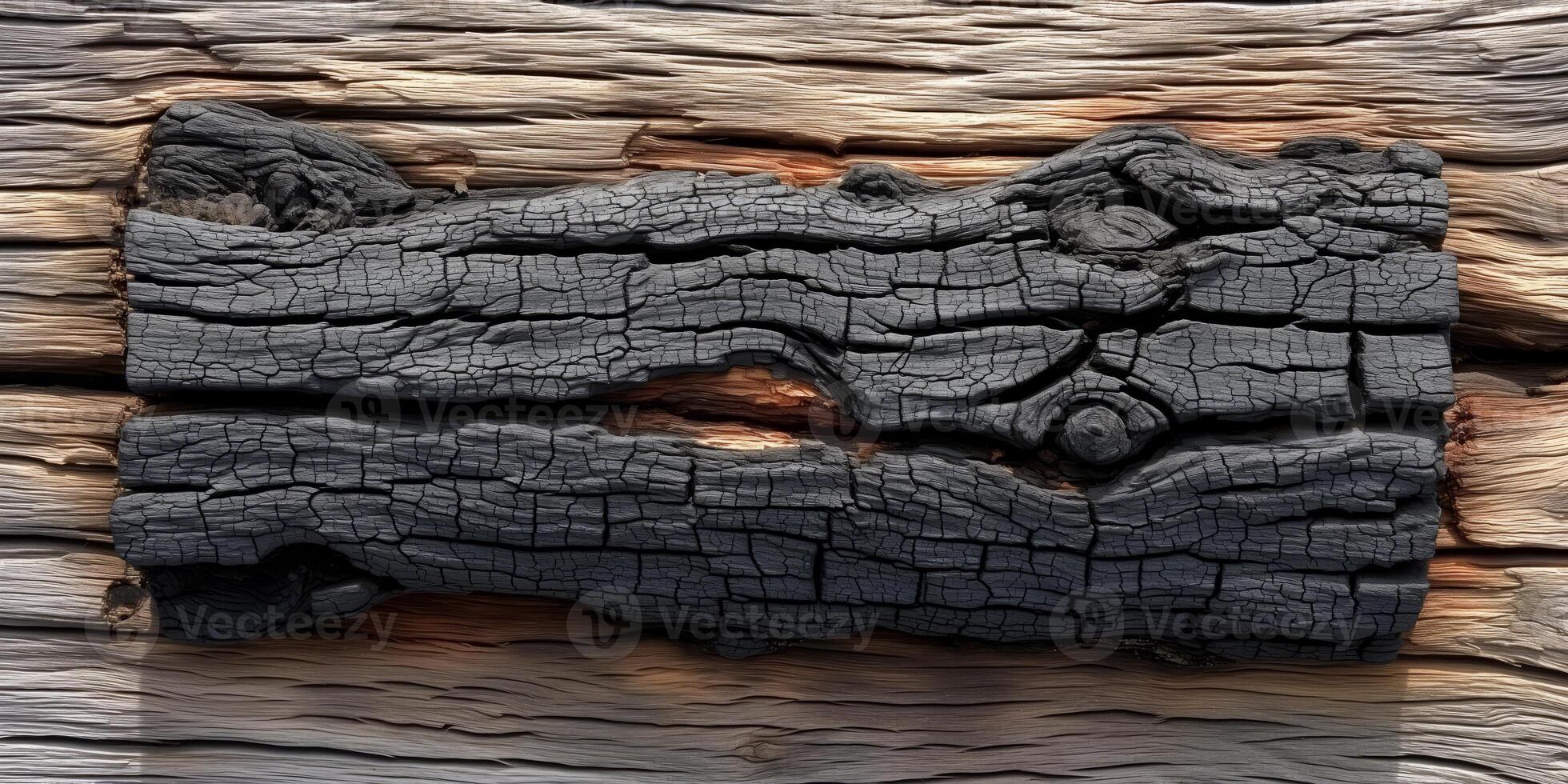 AI generated Detailed charred wood texture on weathered wooden background photo