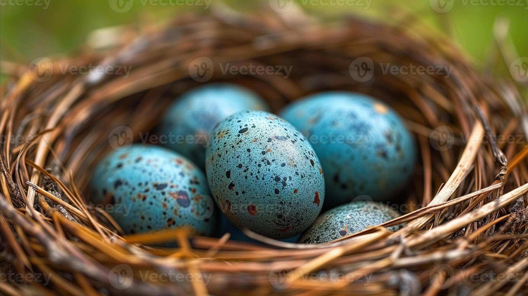 AI generated Bird Nest With Blue Speckled Eggs photo