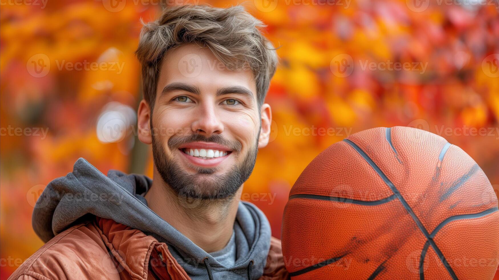 AI generated Man Holding Basketball in Front of Tree photo