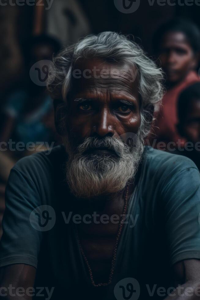 AI generated Elderly Man With White Beard Leading Group Discussion photo