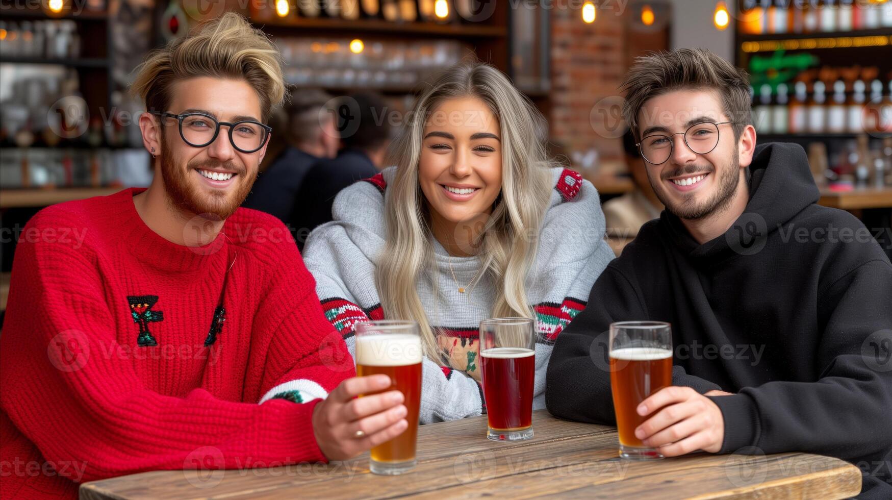 AI generated Group of People Sitting at Table With Beers photo
