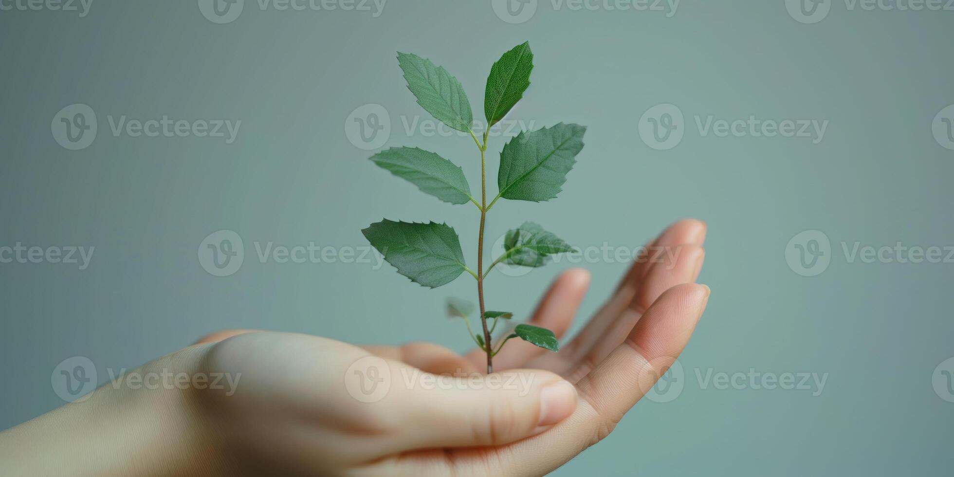 AI generated Person holding young plant sprout, symbolizing growth and care photo