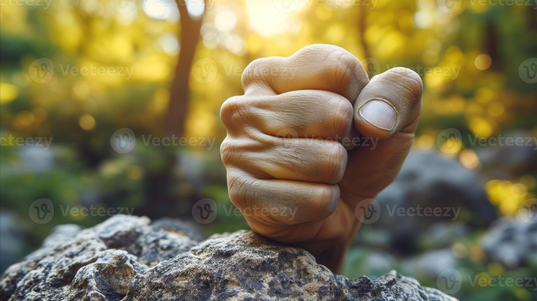 AI generated Close-up of determined fist against natural background symbolizing strength and perseverance photo