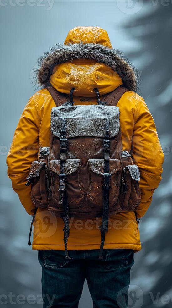 AI generated Person in Yellow Jacket With Backpack photo