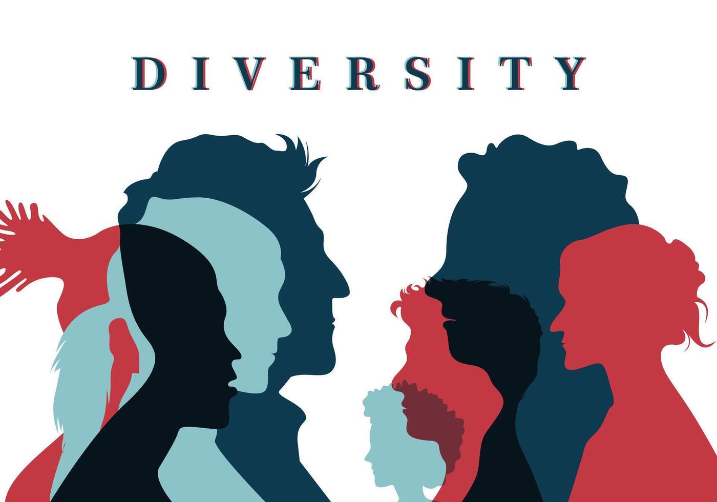 Silhouette of diversity people side overlaping illustration vector template teamwork with different vibes editable