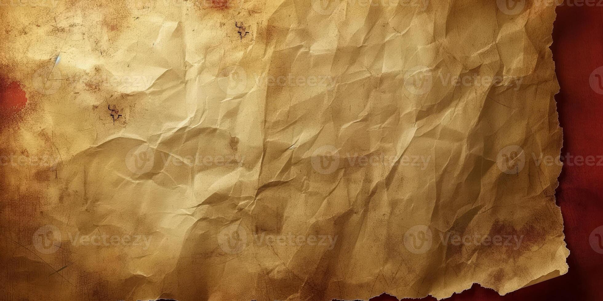 AI generated Vintage crumpled paper texture with stains for background use photo