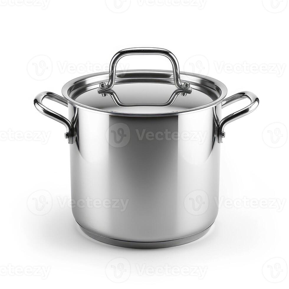 AI generated Stainless steel cooking stock pot isolated on white, ideal for kitchen designs, Ai Generated. photo