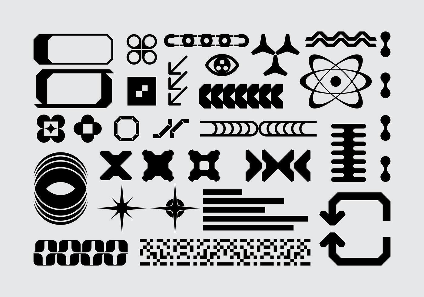 Futuristic abstract asset collection acid shape vector icon y2k Bundle HUD interface game technology separated editable