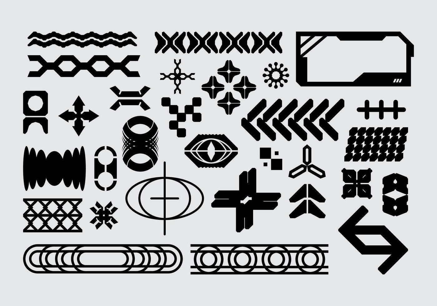 Futuristic abstract asset collection acid shape vector icon y2k Bundle HUD interface game technology separated editable