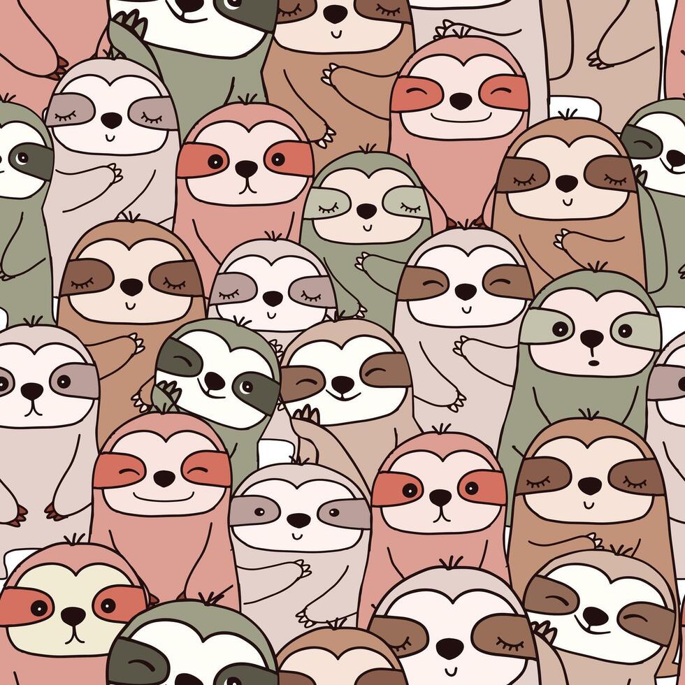 Cute sloth monkey cartoon seamless pattern vector