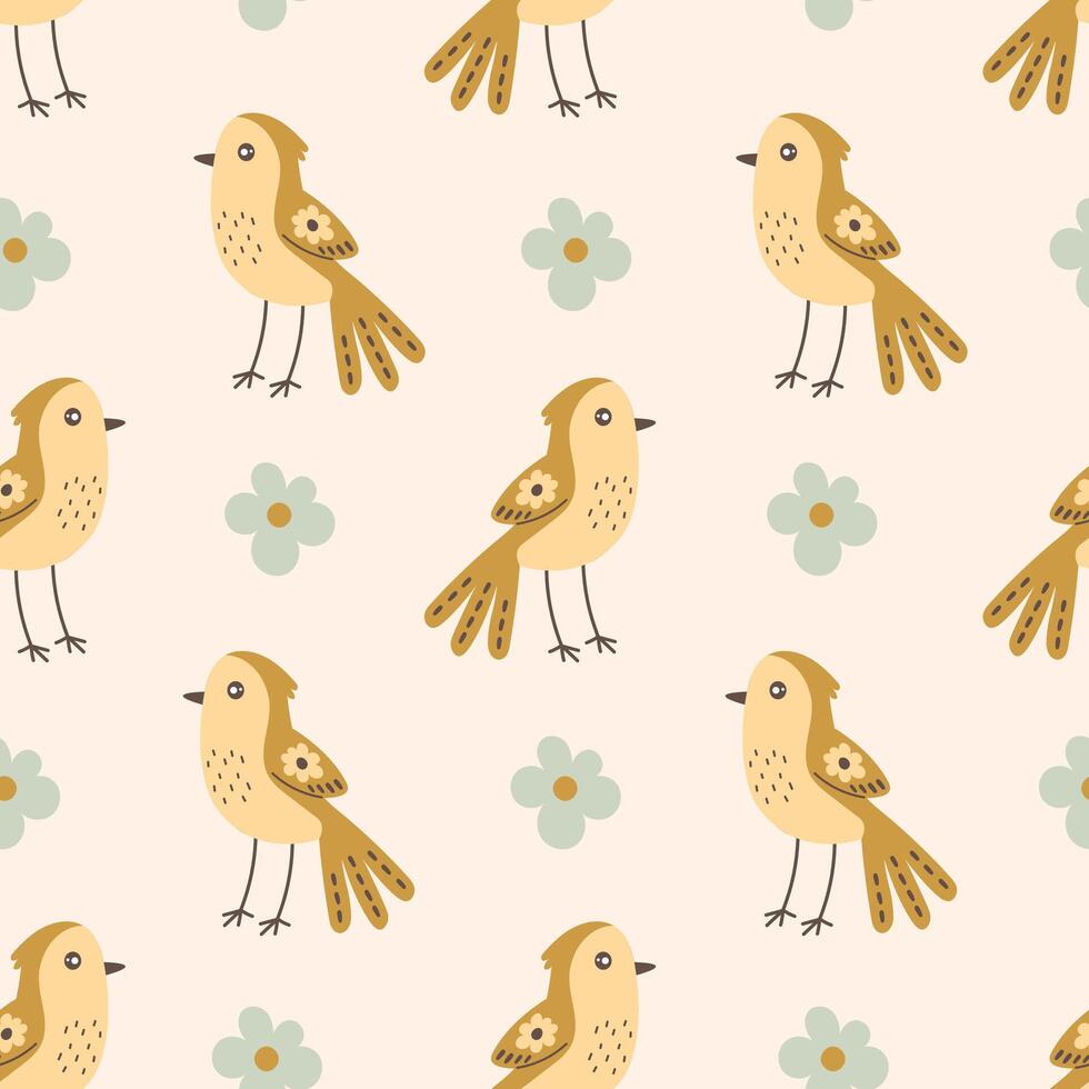 Birds and flowers modern seamless pattern vector