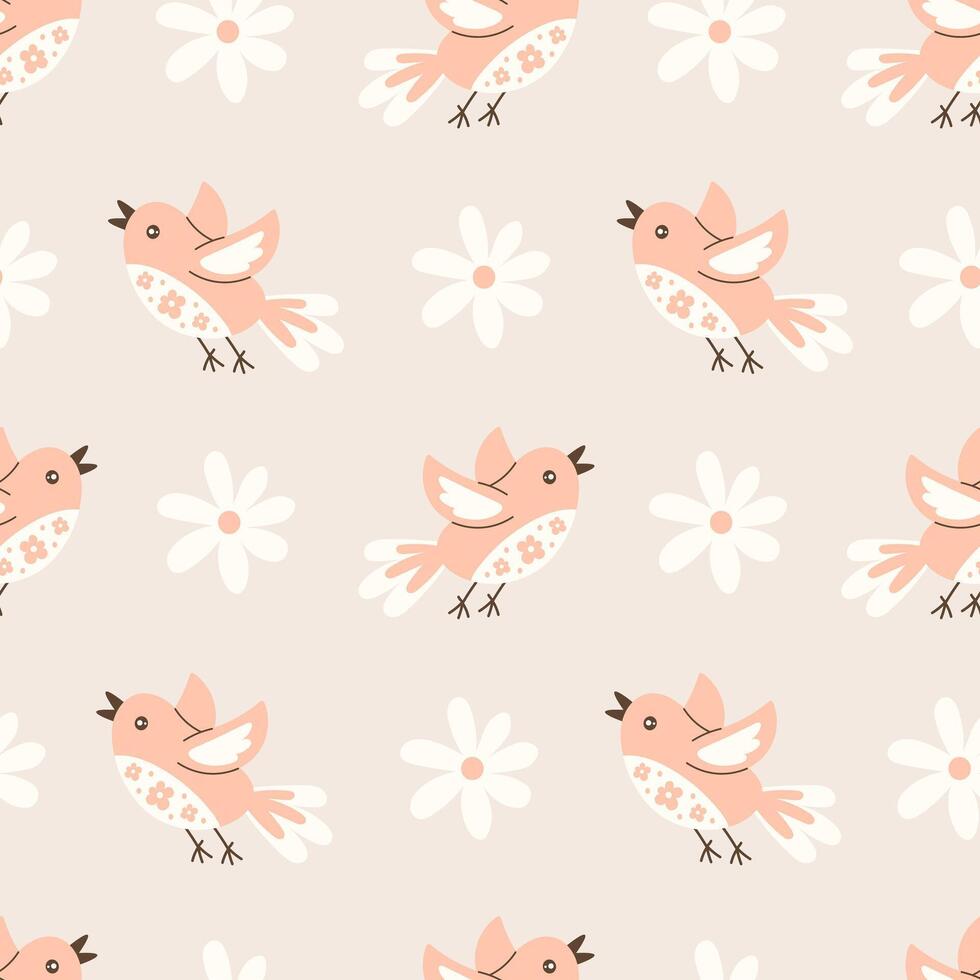 Birds and flowers pastel colored seamless pattern vector