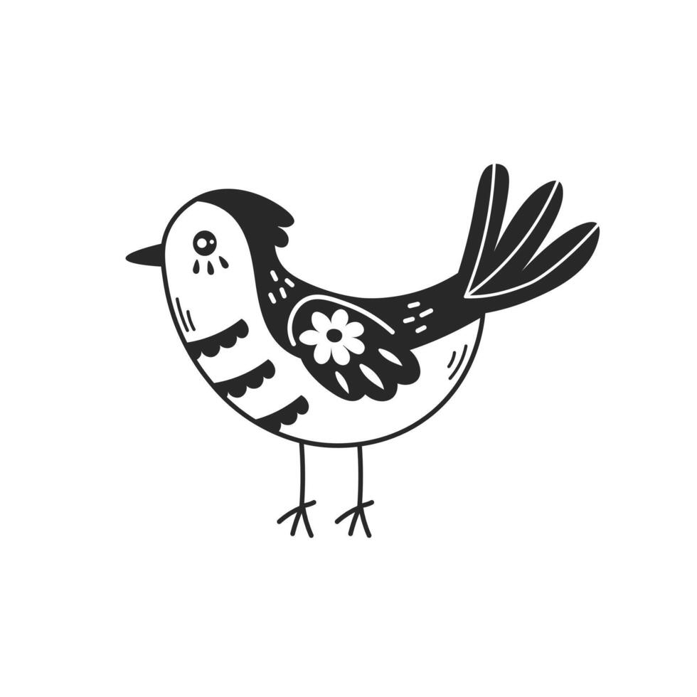 decorativo pájaro con flor en un ala garabatear ilustración vector