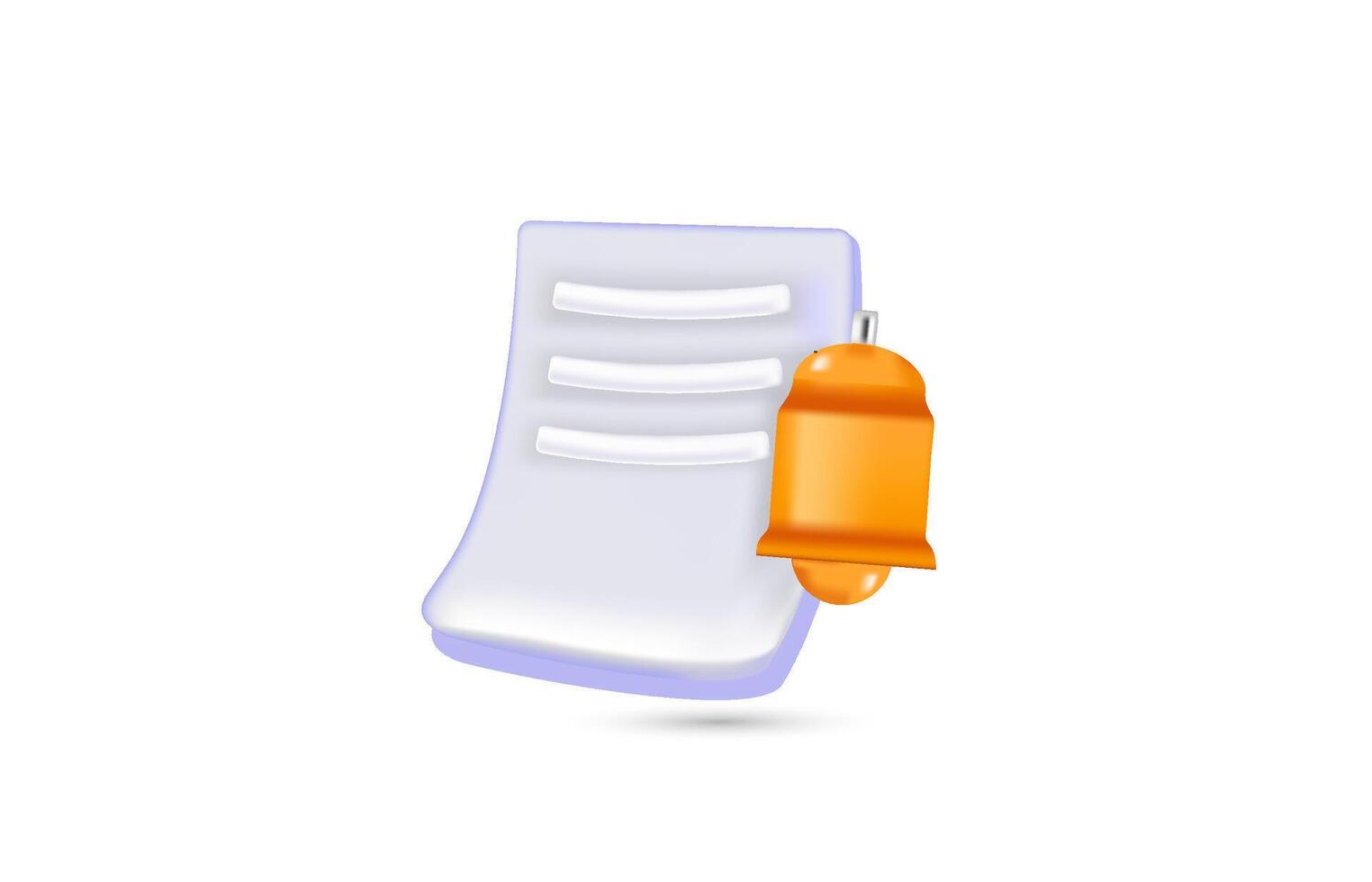 Document icon. Confirmed with a bell. Business icon. 3d vector illustration.