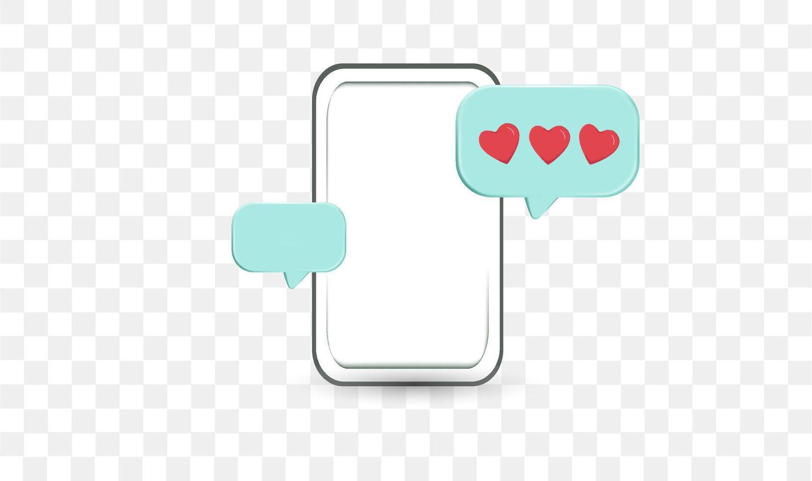 Realistic phone love chat 3d icon design illustrations. Mobile, chat, communication, conversation vector design concept.