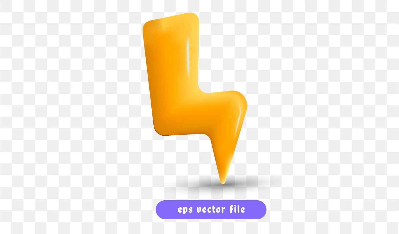 yellow thunder bolt 3d. 3d mesh vector cartoon icon.
