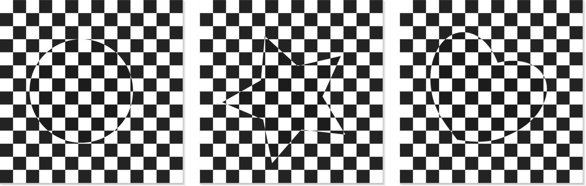 conjunto de antecedentes de negro y blanco mosaico y Figuras 3D. plantillas para bandera, cubrir, póster, tarjeta postal. resumen patrones en negro y blanco a cuadros . óptico 3d Arte vector