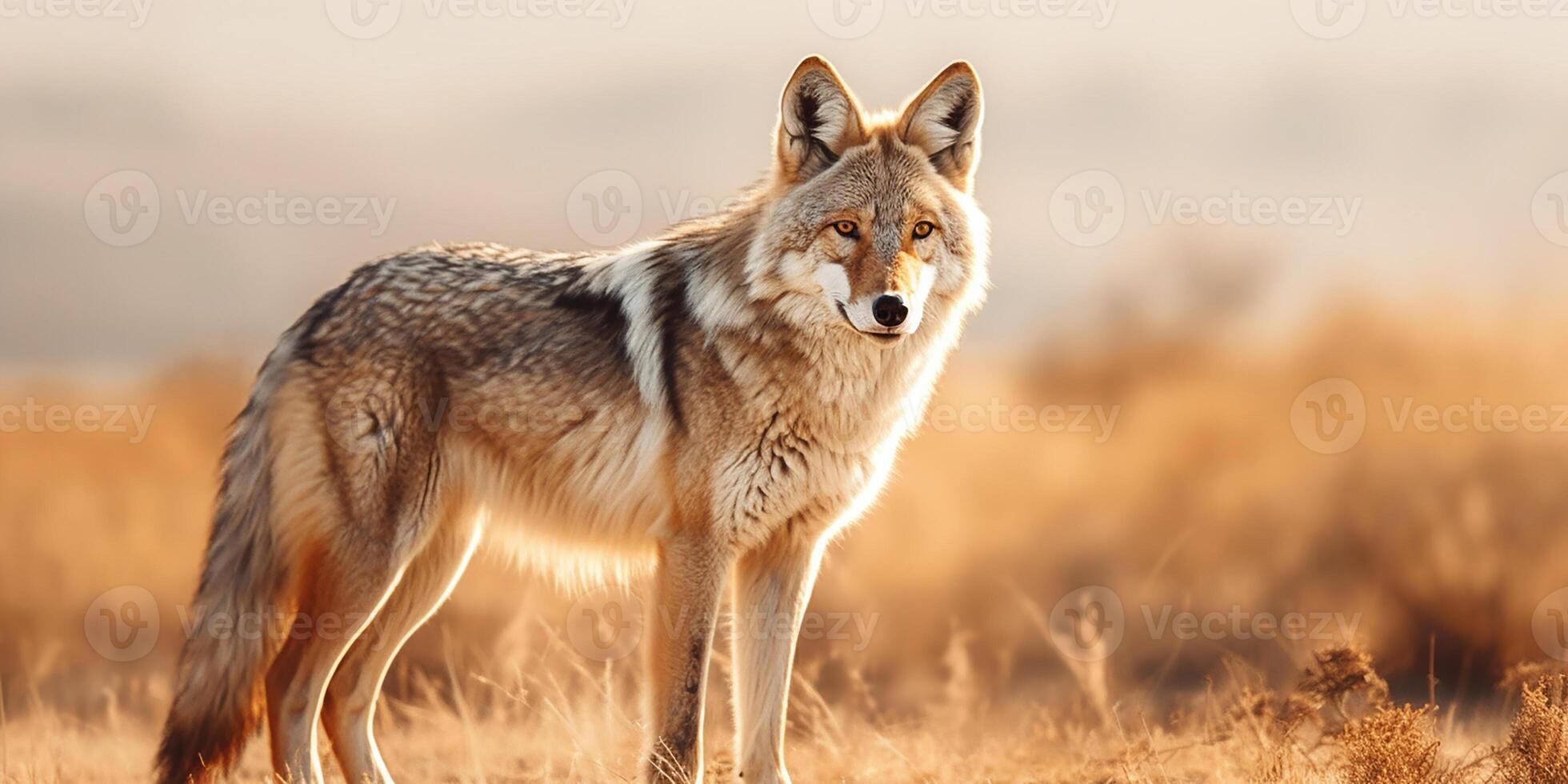 AI generated Photorealistic image of a coyote. Coyote sees you photo
