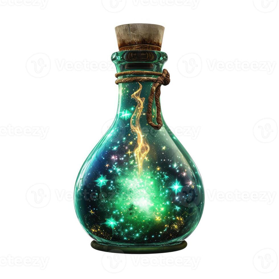 AI generated Mystical magic potion in a bottle isolated on a white background, Ai Generated. photo