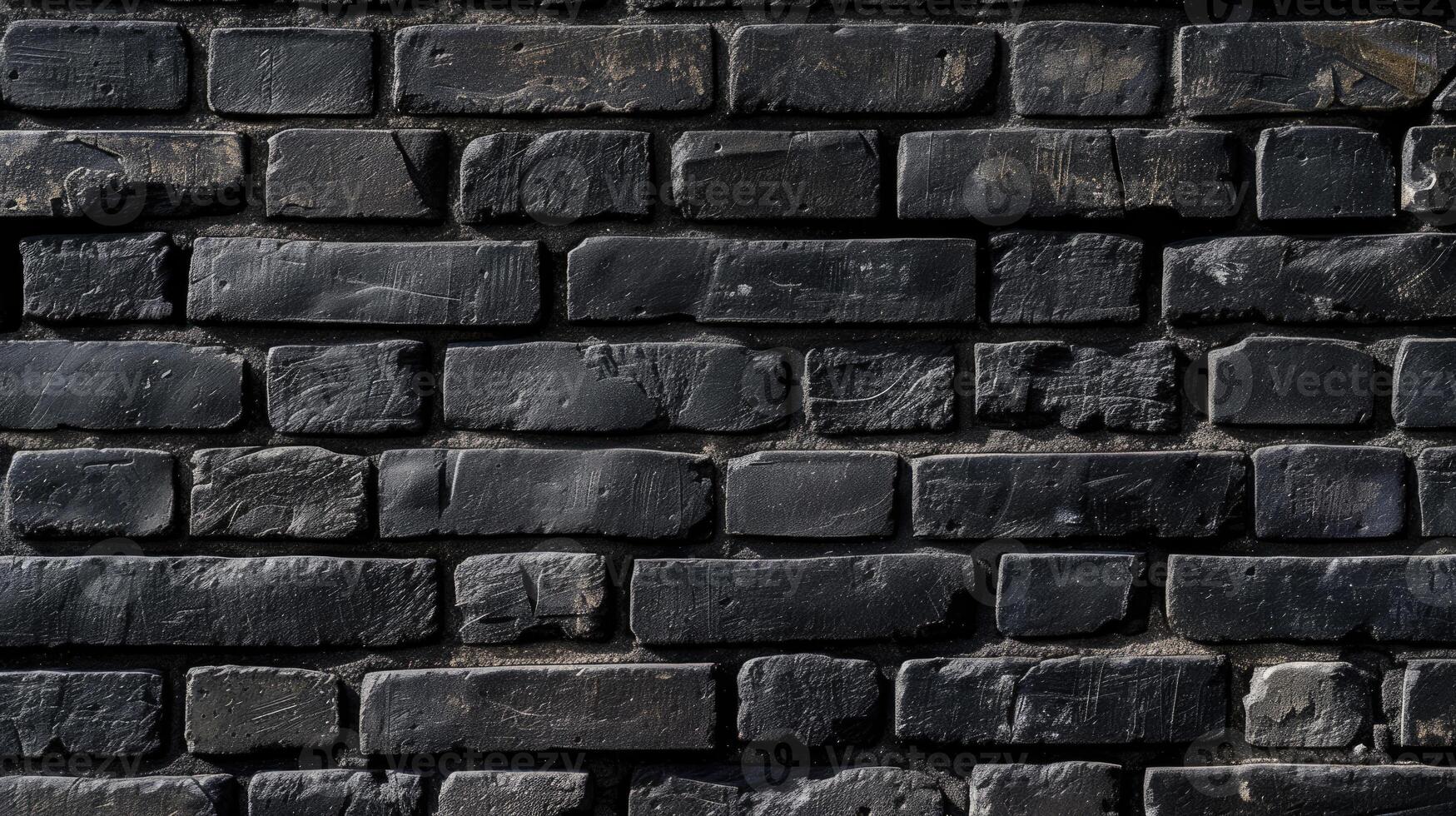 AI generated Immerse yourself in the depth and texture of a panoramic black brick wall. Ai Generated. photo
