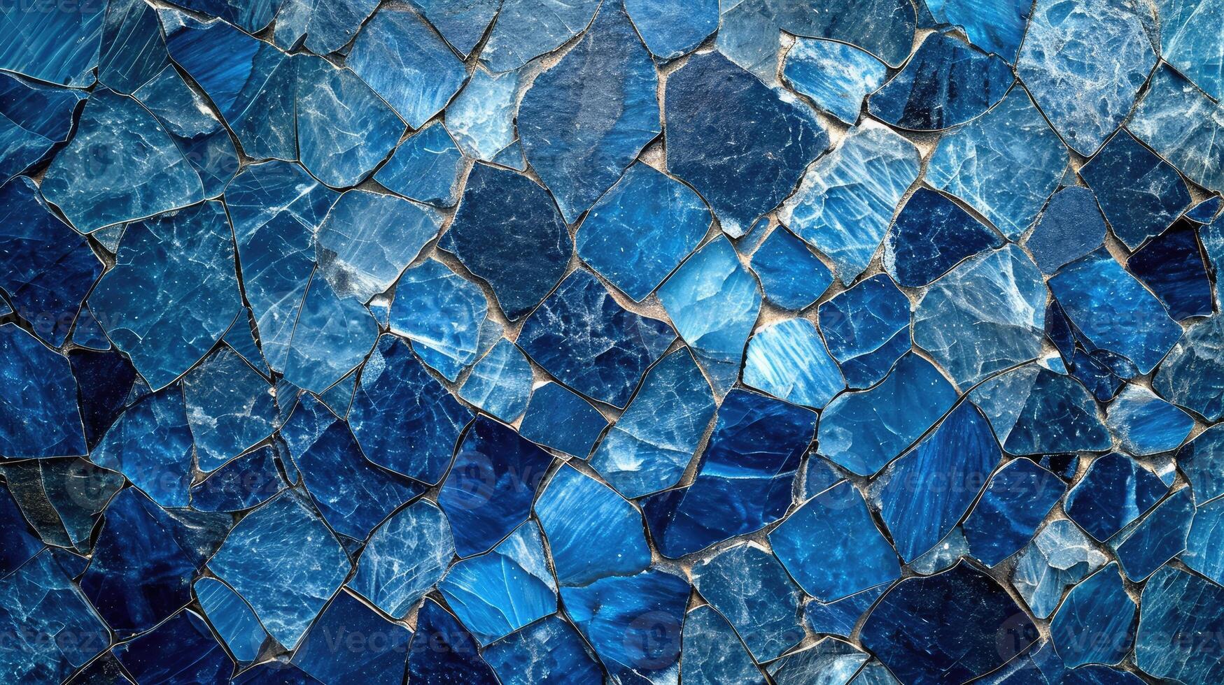 AI generated Blue mosaic marble tiles form an abstract backdrop, resembling swirling broken glass. Ai Generated photo