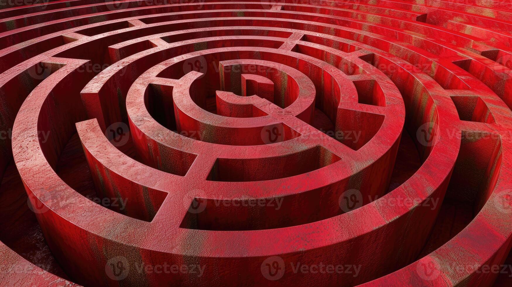 ai generado fascinante imagen de un rojo laberinto presentando un central círculo, un enigmático arquitectónico patrón, ai generado. foto