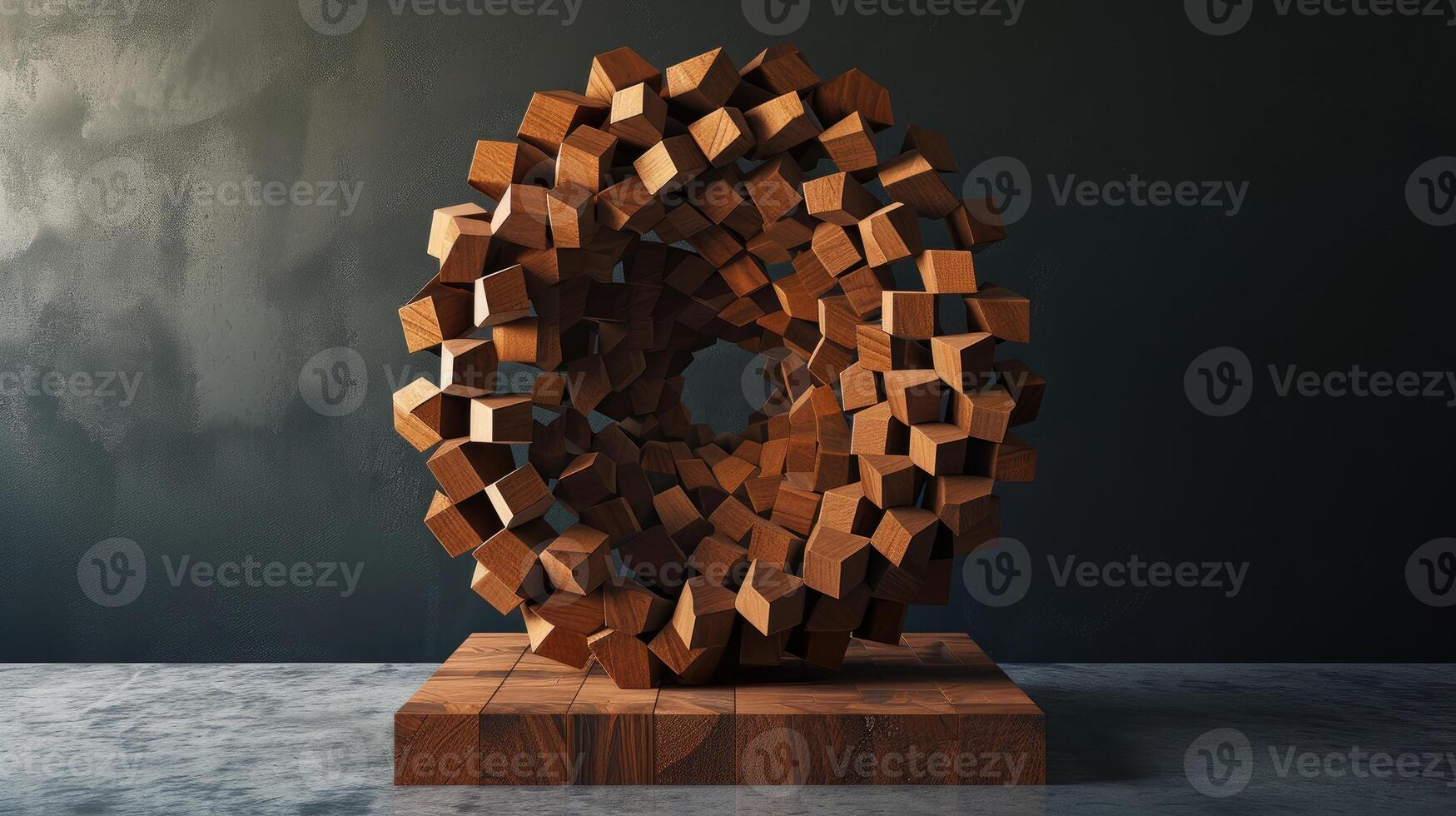 AI generated A geometric fall crafted from 3D wooden hexagons creates visual depth. Abstract, Ai Generated. photo