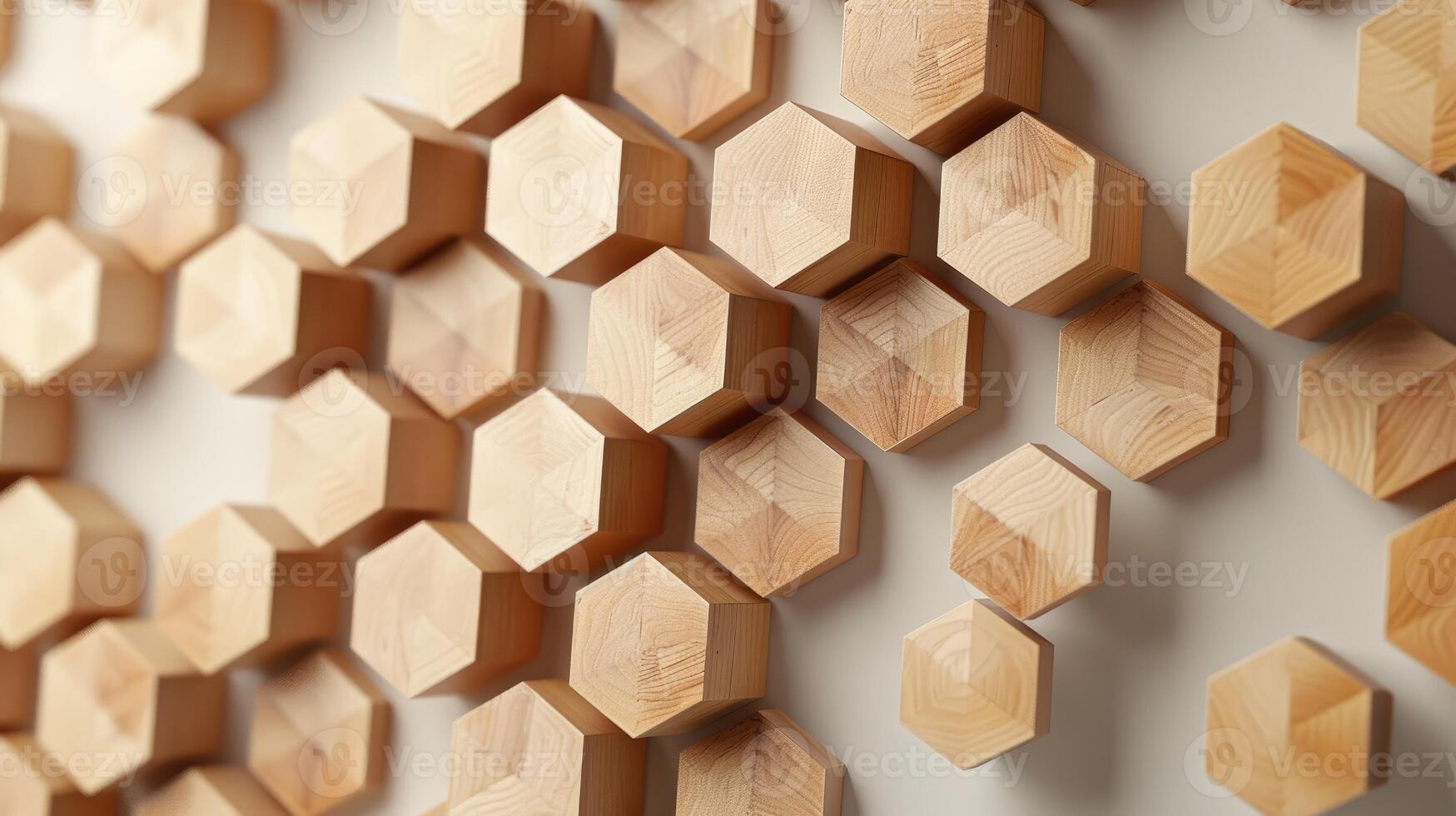 AI generated A geometric fall crafted from 3D wooden hexagons creates visual depth. Abstract, Ai Generated. photo