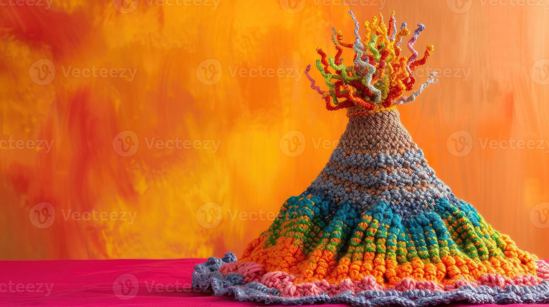 AI generated Crocheted vocano toy vibrant backdrop, handcrafted and adorable, Ai Generated photo