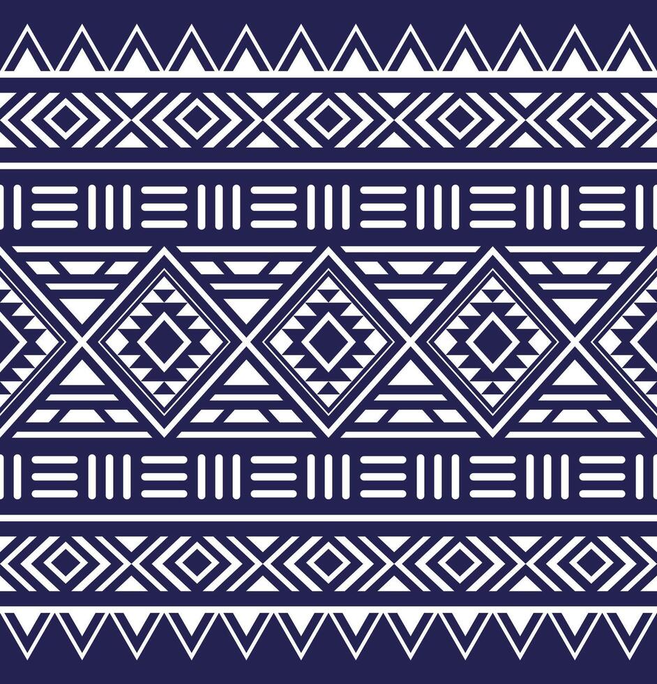 Polynesian Maori tribal aztec seamless pattern, blue and white color vector