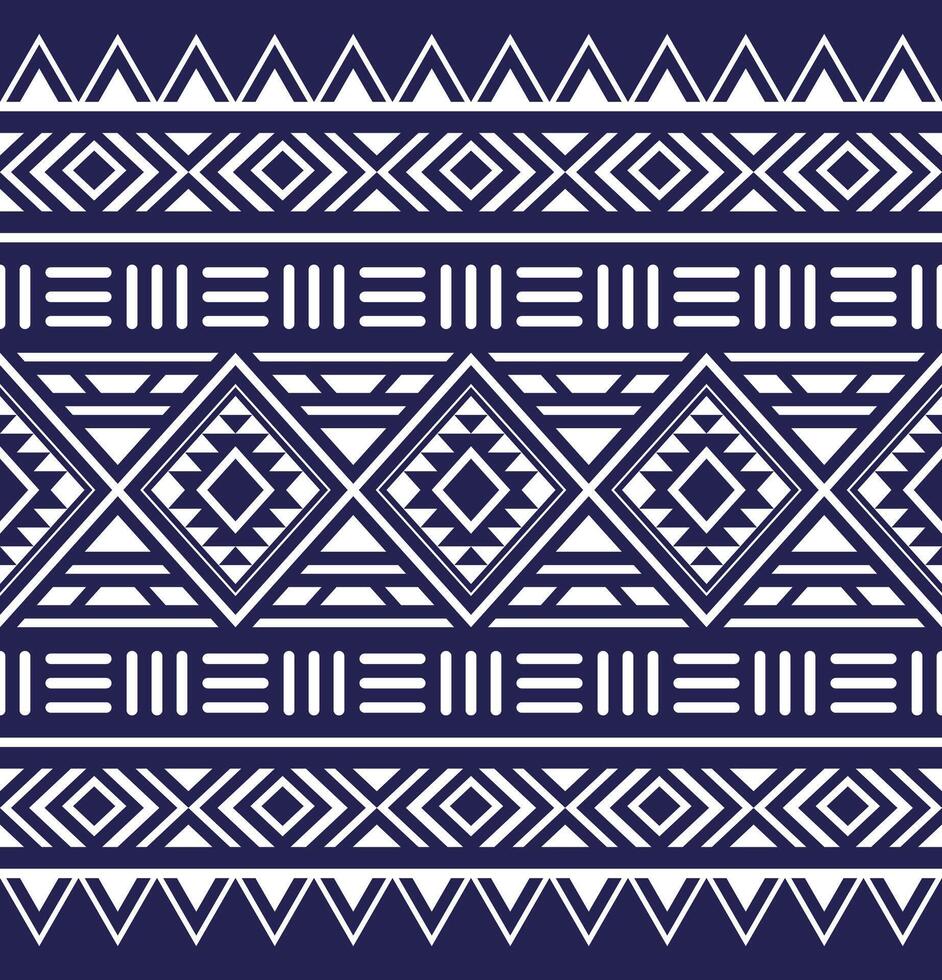 Polynesian Maori tribal aztec seamless pattern, blue and white color vector