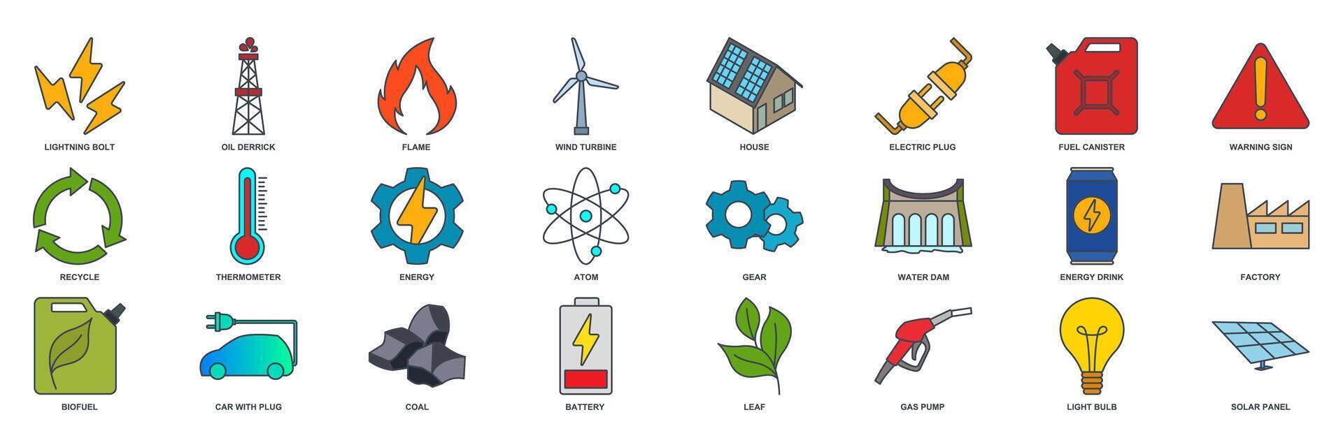 renewable energy, green technology icon set, Included icons as Light Bulb, Folder, Solar Panel, Battery and more symbols collection, logo isolated vector illustration