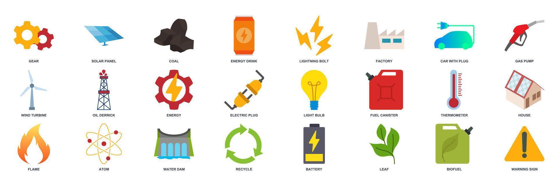 renewable energy, green technology icon set, Included icons as Light Bulb, Folder, Solar Panel, Battery and more symbols collection, logo isolated vector illustration