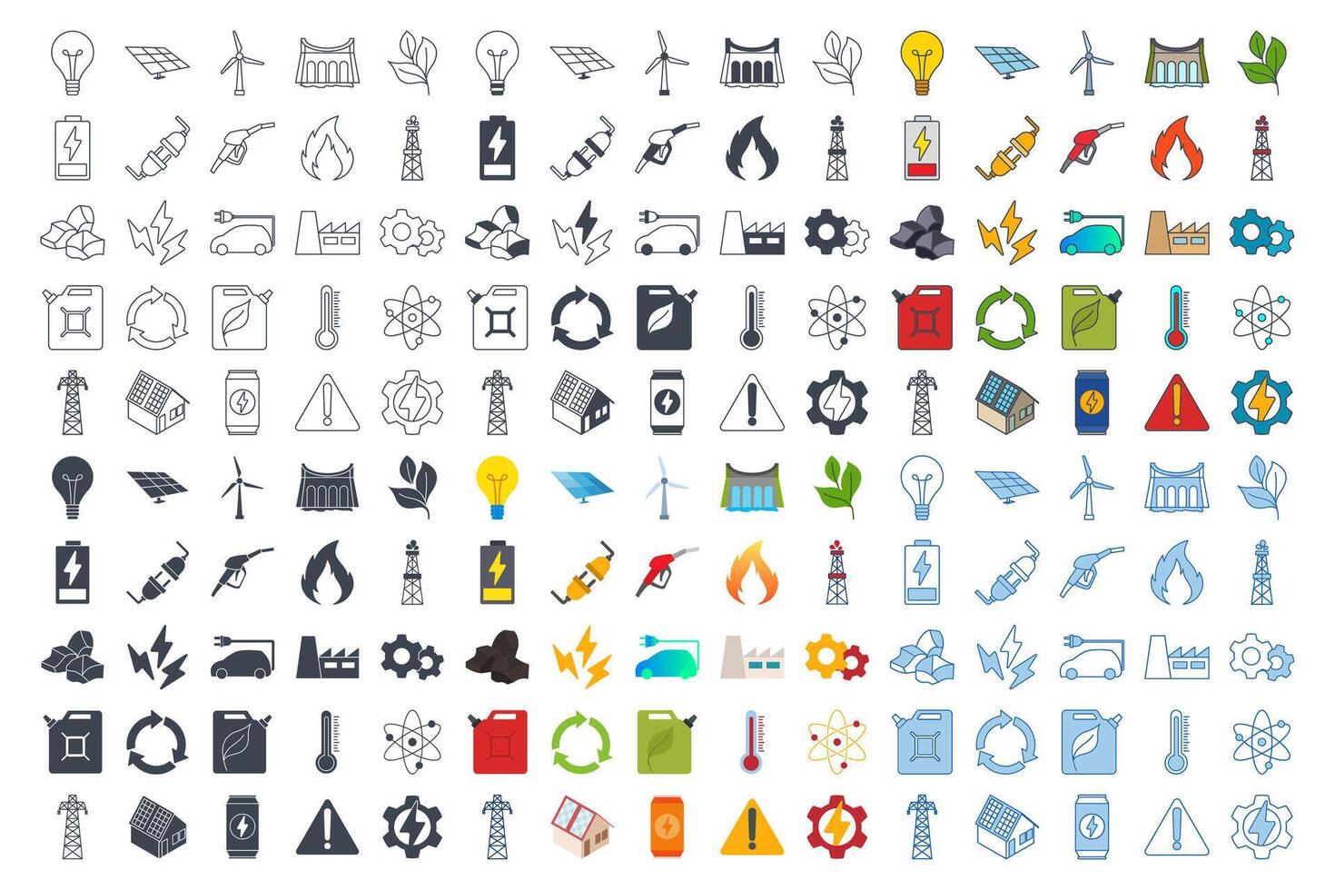 renewable energy, green technology icon set, Included icons as Light Bulb, Folder, Solar Panel, Battery and more symbols collection, logo isolated vector illustration