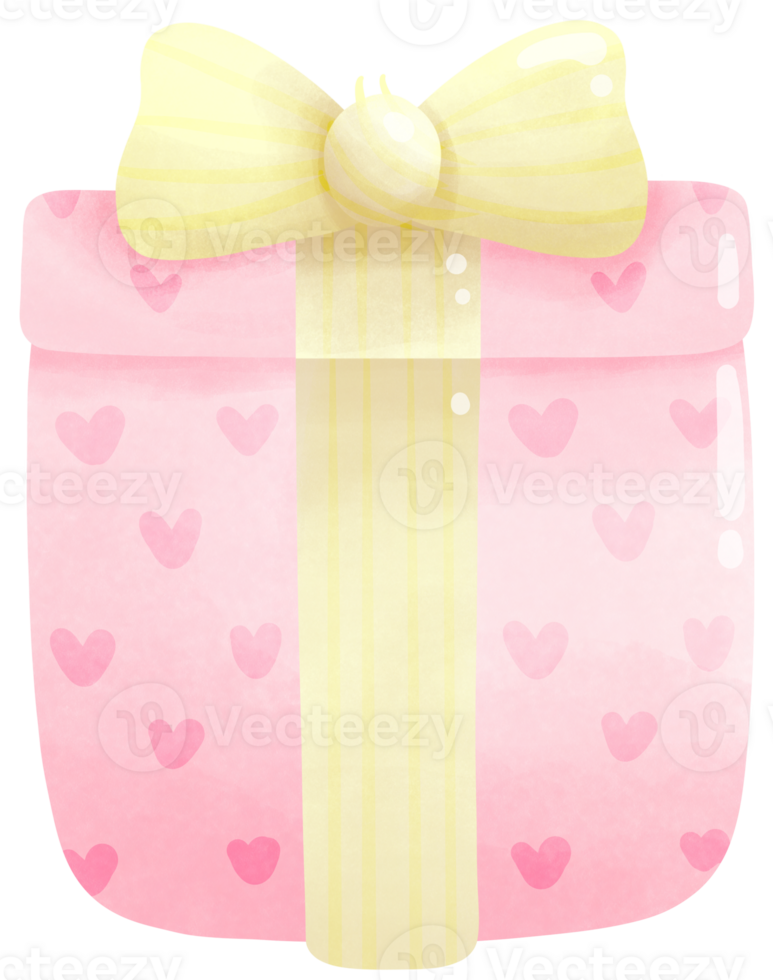 Pink gift box with yellow ribbon png
