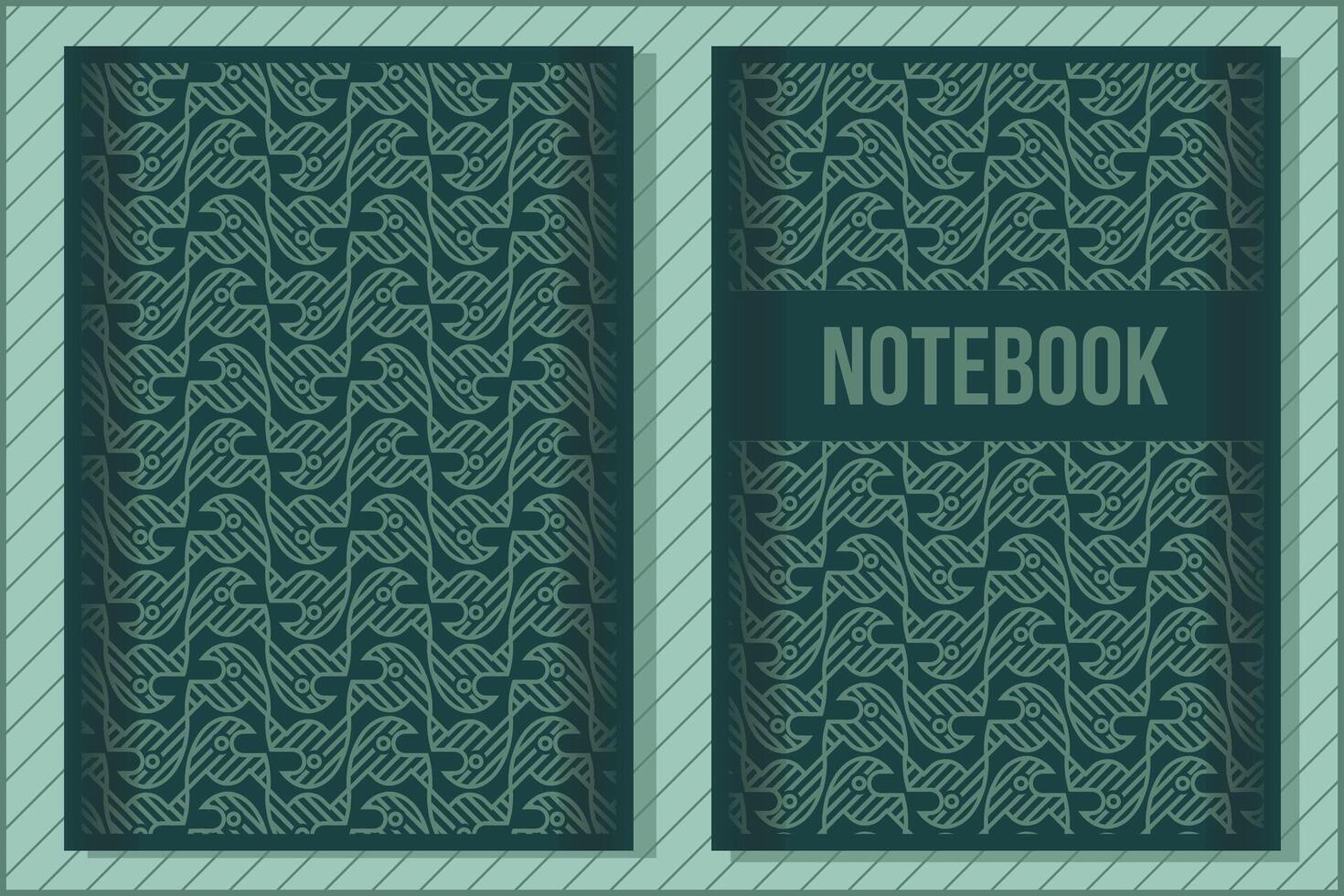 simple vector notebook cover with unique pattern as ornament and monochrome green color