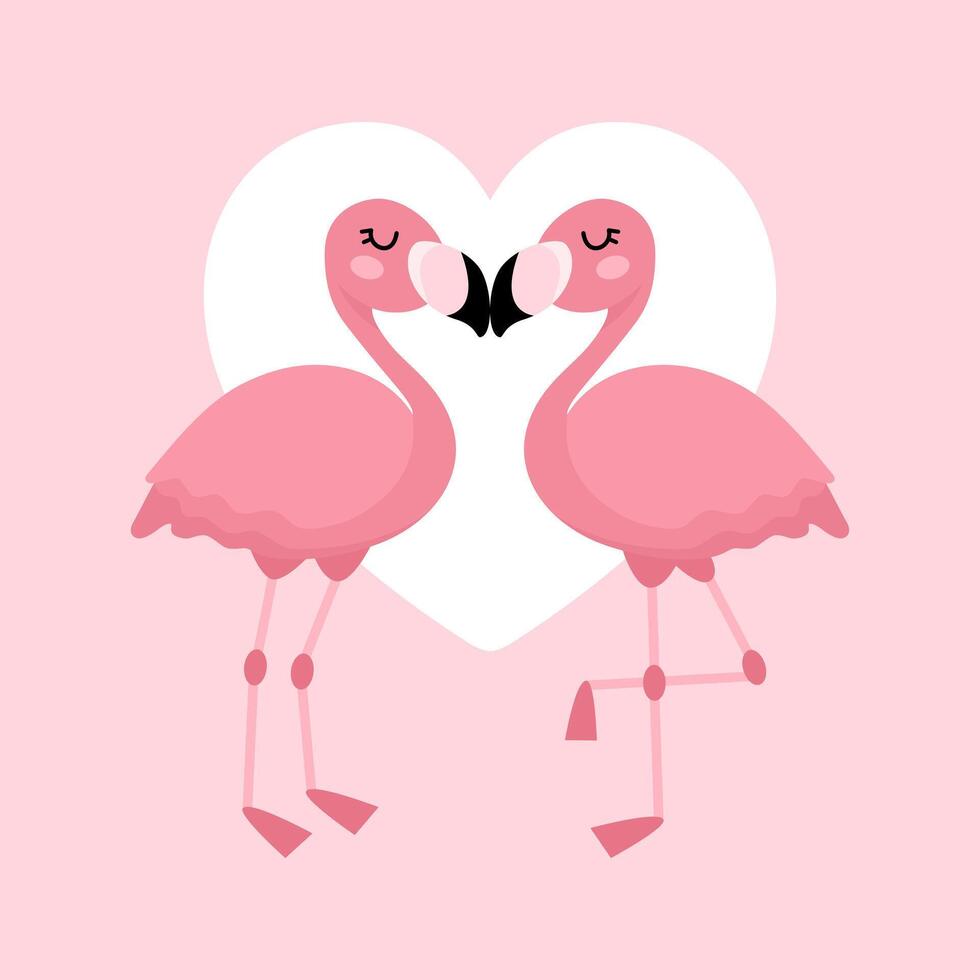 Pink flamingo couple in love. Romantic illustration. Love day, wedding, Valentine's day card. Vector illustration