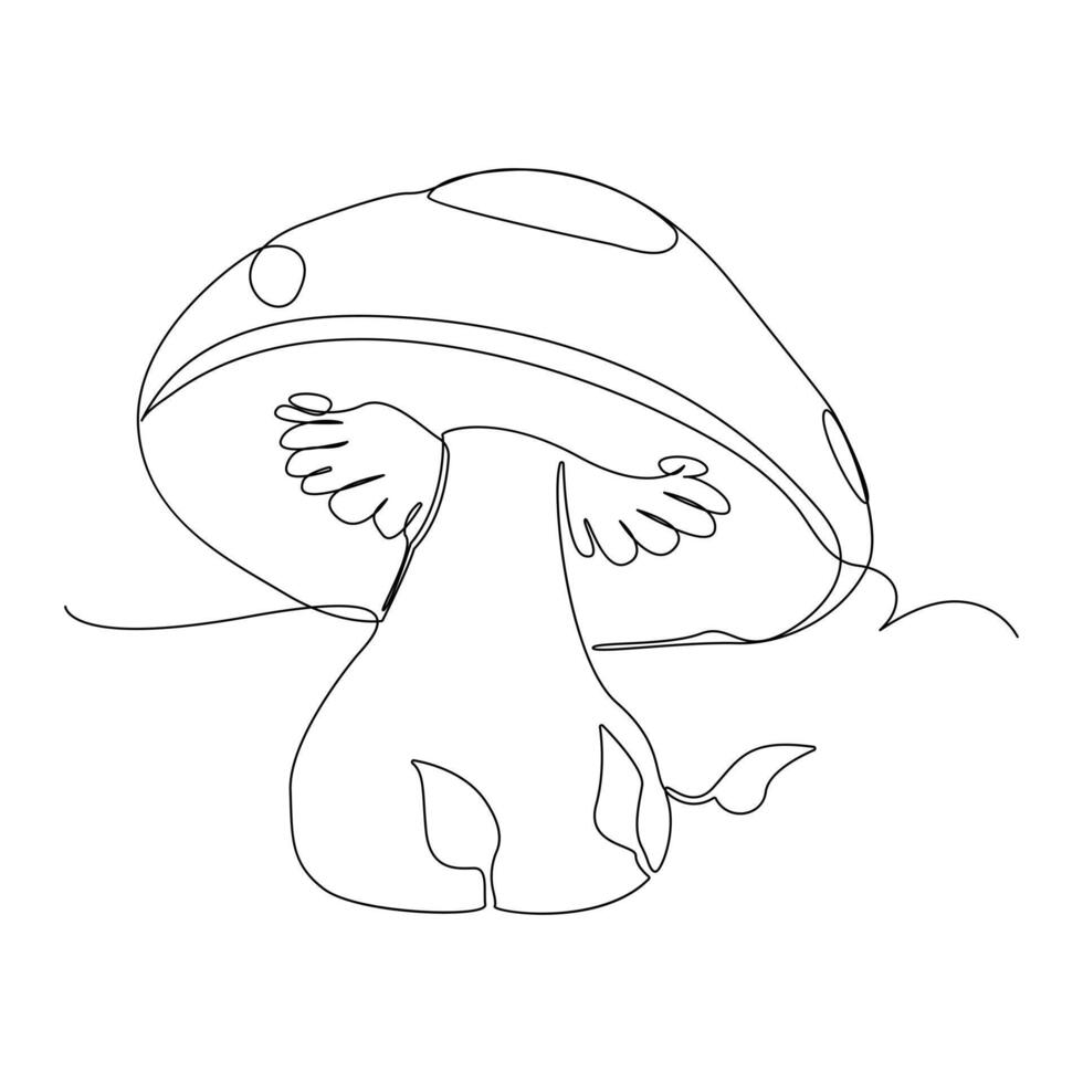 Mushrooms Continuous single line  art drawing and illustration vector design