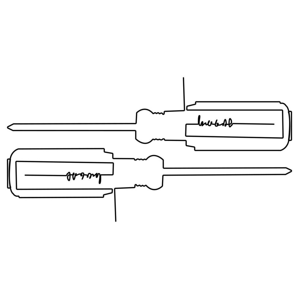 Screwdriver continuous single line and electric Screwdriver outline vector art drawing and illustration