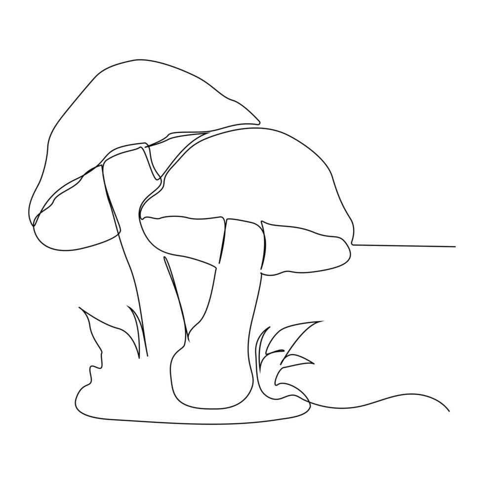Mushrooms Continuous single line  art drawing and illustration vector design