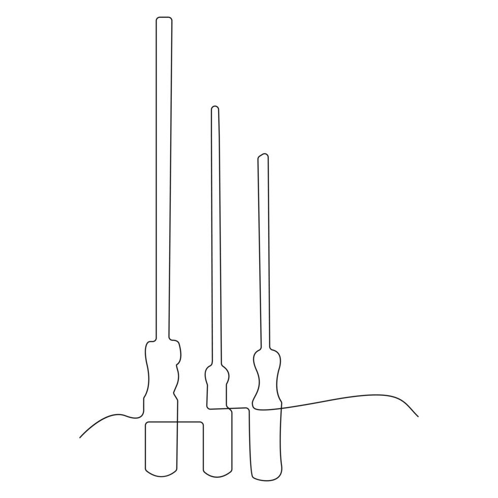 Screwdriver continuous single line and electric Screwdriver outline vector art drawing and illustration