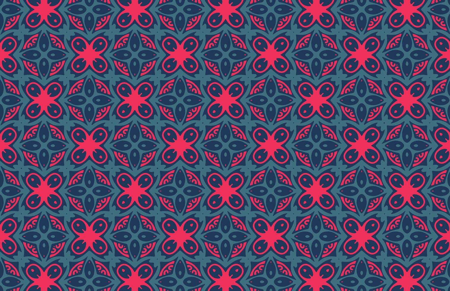 Red and blue floral textile pattern design vector