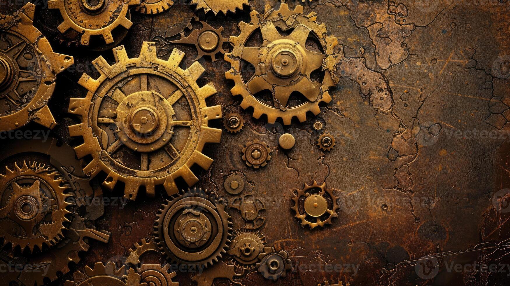 AI generated Immerse in the intricate world of steampunk with gears and cogs adorning the background. Ai Generated. photo